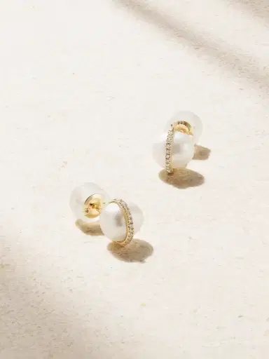 Melissa Joy Manning 14-karat Recycled Gold, Pearl And Diamond Earrings | Thumbnail 1 Melissa Joy Manning 14-karat Recycled Gold, Pearl And Diamond Earrings | Thumbnail 1