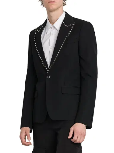 McQueen Men's Embellished Wool Single-Breasted Blazer - Black | Thumbnail 4 McQueen Men's Embellished Wool Single-Breasted Blazer - Black | Thumbnail 4