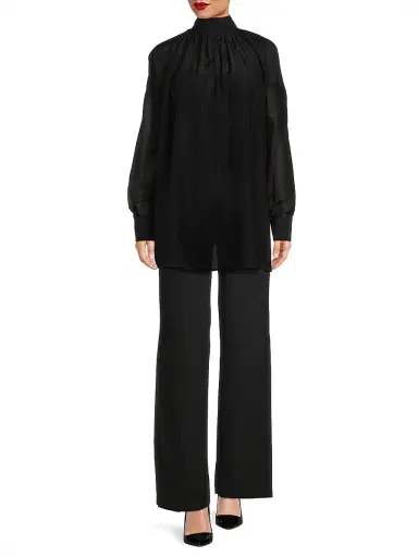 Undra Celeste Women's Poet Cotton-Silk Mock-Neck Blouse - Black | Thumbnail 2