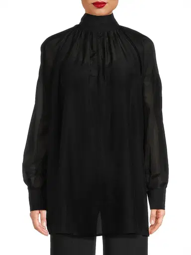 Undra Celeste Women's Poet Cotton-Silk Mock-Neck Blouse - Black | Thumbnail 3