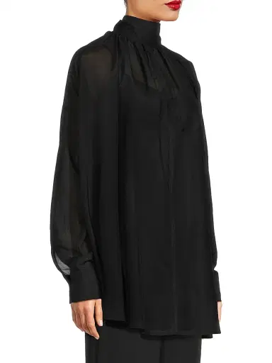 Undra Celeste Women's Poet Cotton-Silk Mock-Neck Blouse - Black | Thumbnail 4
