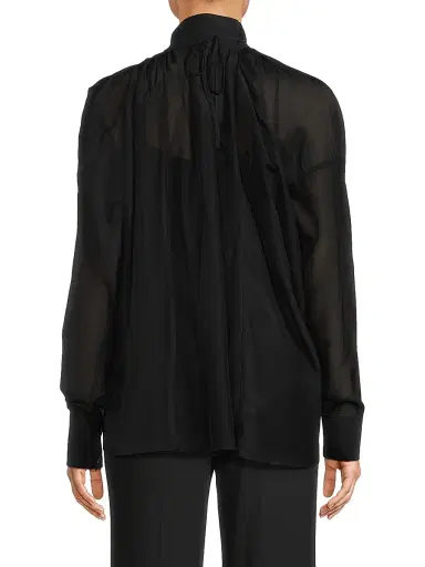 Undra Celeste Women's Poet Cotton-Silk Mock-Neck Blouse - Black | Thumbnail 5