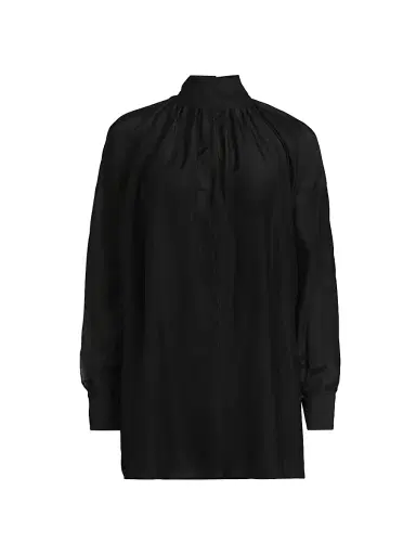 Undra Celeste Women's Poet Cotton-Silk Mock-Neck Blouse - Black | Thumbnail 1