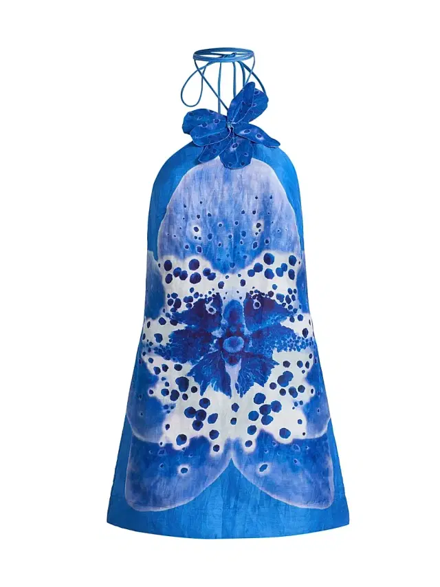 AMUR Women's Everlee Orchid Print Minidress - Cobalt Orchid