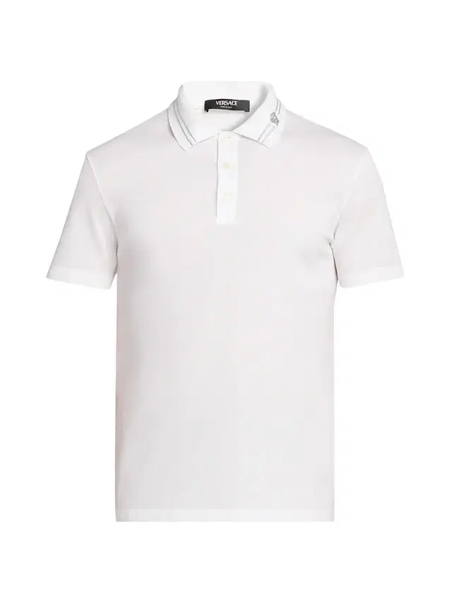 Men's Medusa Embroidered Pique Polo Shirt - Optical White
