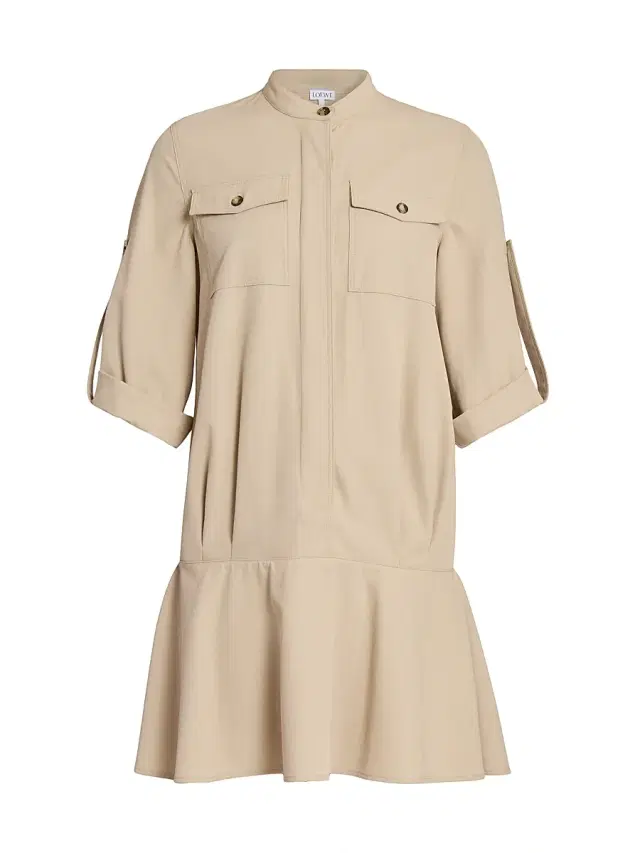 Women's Cotton Leather-Trim Minidress - Beige