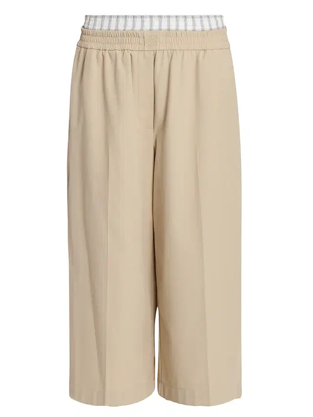 Women's Cotton-Blend Crop Trousers - Beige