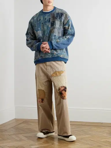 KAPITAL Boro Distressed Patchwork Cotton and Linen-Blend Sweatshirt - Men | Thumbnail 2