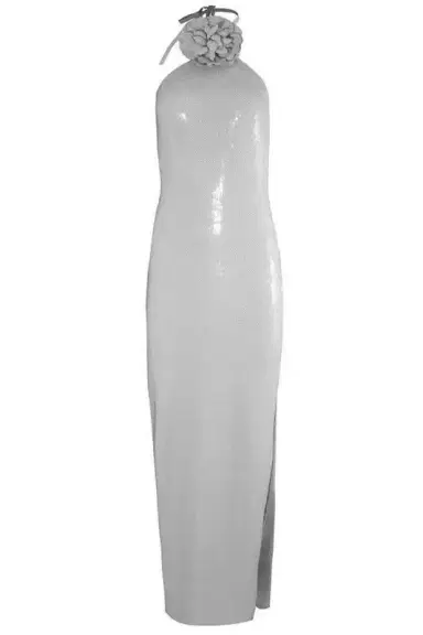 Rodarte Flower Detail Halter Gown - Silver Sequin | Thumbnail 1