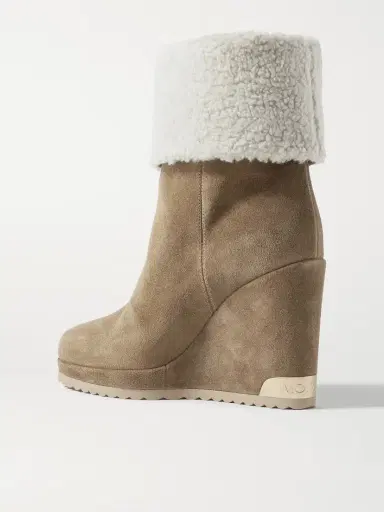 Moncler W Short Shearling-lined Suede Wedge Ankle Boots | Thumbnail 3