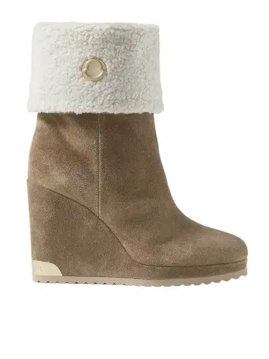 Moncler W Short Shearling-lined Suede Wedge Ankle Boots | Thumbnail 1