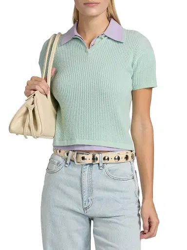 Guest In Residence Women's Shrunken Cashmere Polo Shirt - Seaglass | Thumbnail 3