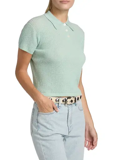 Guest In Residence Women's Shrunken Cashmere Polo Shirt - Seaglass | Thumbnail 4