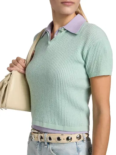 Guest In Residence Women's Shrunken Cashmere Polo Shirt - Seaglass | Thumbnail 6