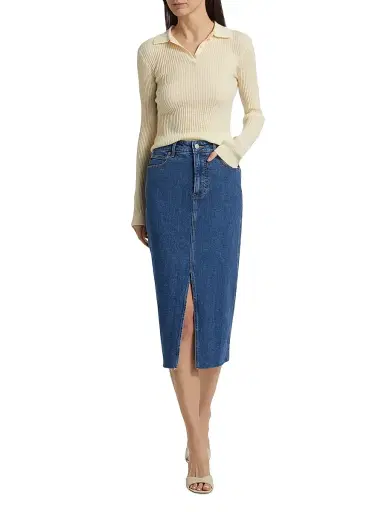 Guest In Residence Women's Shrunken Cashmere Long-Sleeve Polo Shirt - Cream - Size XL | Thumbnail 2