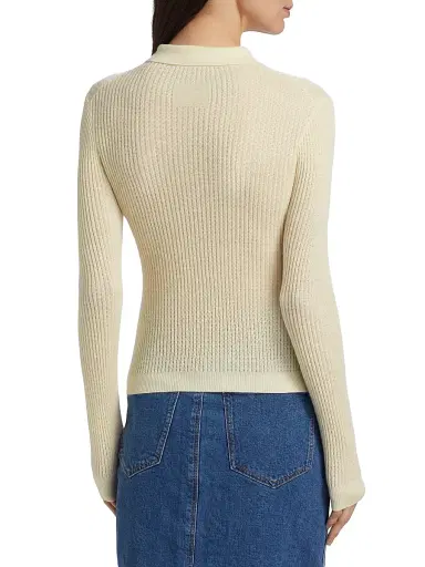 Guest In Residence Women's Shrunken Cashmere Long-Sleeve Polo Shirt - Cream - Size XL | Thumbnail 5