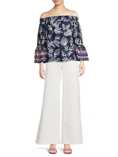 Lilly Pulitzer Women's Kaori Printed Off-the-Shoulder Top - Low Tide Navy - Size Medium | Thumbnail 2 Lilly Pulitzer Women's Kaori Printed Off-the-Shoulder Top - Low Tide Navy - Size Medium | Thumbnail 2
