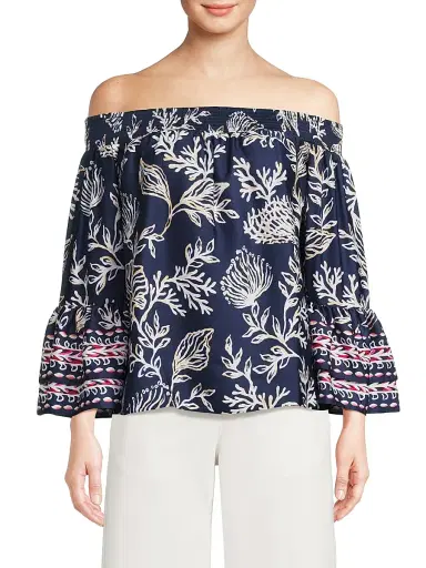 Lilly Pulitzer Women's Kaori Printed Off-the-Shoulder Top - Low Tide Navy - Size Medium | Thumbnail 3 Lilly Pulitzer Women's Kaori Printed Off-the-Shoulder Top - Low Tide Navy - Size Medium | Thumbnail 3