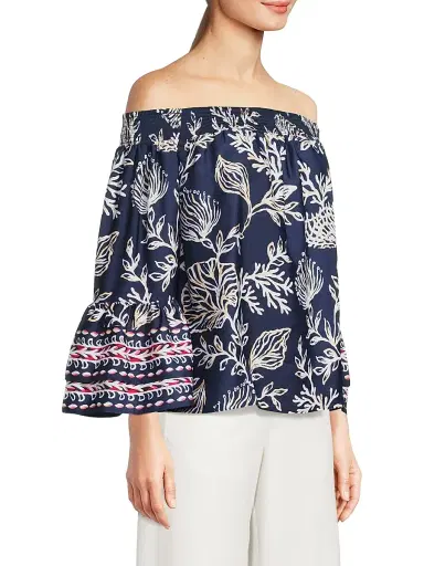 Lilly Pulitzer Women's Kaori Printed Off-the-Shoulder Top - Low Tide Navy - Size Medium | Thumbnail 4 Lilly Pulitzer Women's Kaori Printed Off-the-Shoulder Top - Low Tide Navy - Size Medium | Thumbnail 4