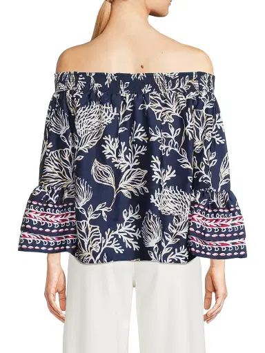 Lilly Pulitzer Women's Kaori Printed Off-the-Shoulder Top - Low Tide Navy - Size Medium | Thumbnail 5 Lilly Pulitzer Women's Kaori Printed Off-the-Shoulder Top - Low Tide Navy - Size Medium | Thumbnail 5