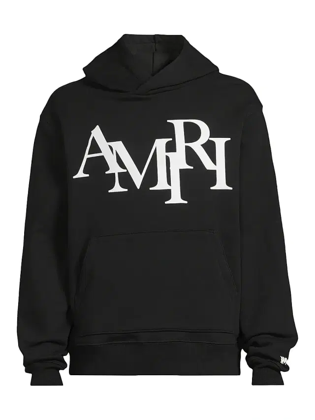 Men's Logo Staggered Hoodie - Black