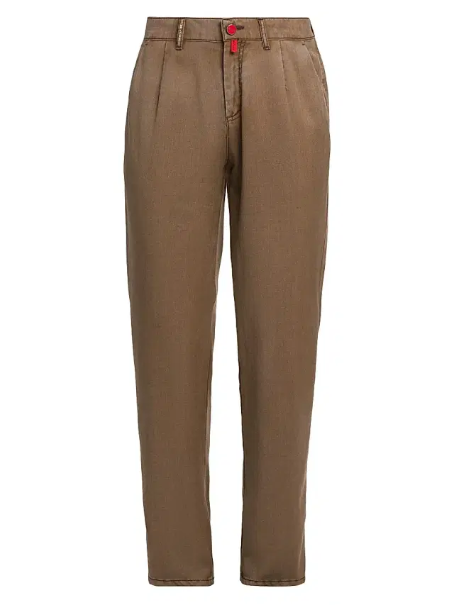 Men's Flat-Front Washed Wool Trousers - Brown Tobacco