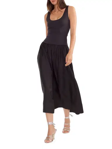 CYNTHIA ROWLEY Women's Mixed Media Dropwaist A-Line Midi-Dress - Black - Size Medium | Thumbnail 2 CYNTHIA ROWLEY Women's Mixed Media Dropwaist A-Line Midi-Dress - Black - Size Medium | Thumbnail 2