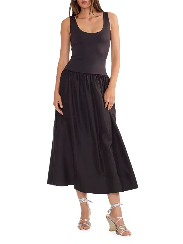 Cynthia Rowley Women's Mixed Media Dropwaist A-Line Midi-Dress - Black
