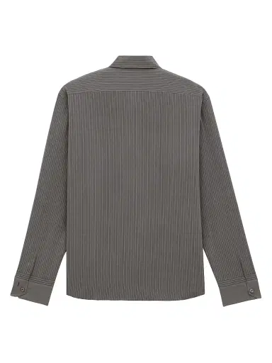 Saint Laurent Men's Cassandre Shirt in Striped Silk - Anthracite | Thumbnail 2 Saint Laurent Men's Cassandre Shirt in Striped Silk - Anthracite | Thumbnail 2