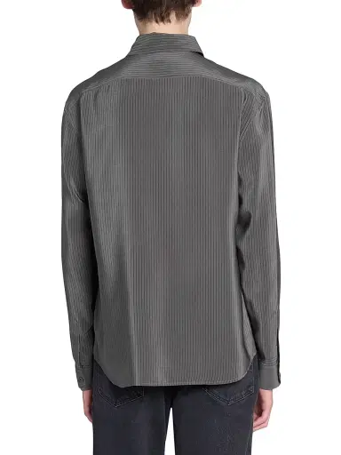 Saint Laurent Men's Cassandre Shirt in Striped Silk - Anthracite | Thumbnail 6 Saint Laurent Men's Cassandre Shirt in Striped Silk - Anthracite | Thumbnail 6