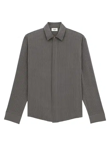 Saint Laurent Men's Cassandre Shirt in Striped Silk - Anthracite | Thumbnail 1 Saint Laurent Men's Cassandre Shirt in Striped Silk - Anthracite | Thumbnail 1