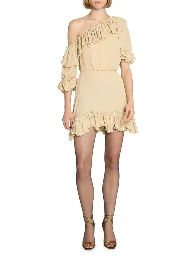 Saint Laurent Women's Ruffled Dress in Silk Crepon Muslin - Beige | Thumbnail 3 Saint Laurent Women's Ruffled Dress in Silk Crepon Muslin - Beige | Thumbnail 3