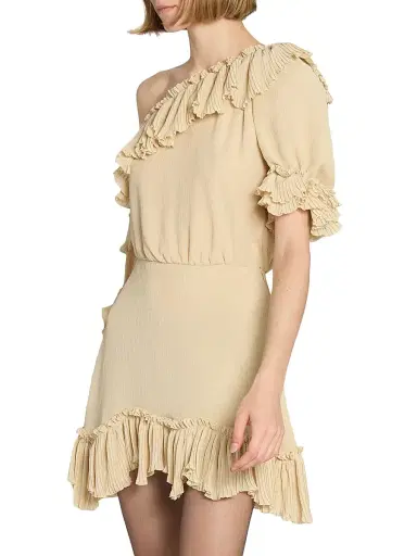 Saint Laurent Women's Ruffled Dress in Silk Crepon Muslin - Beige | Thumbnail 4 Saint Laurent Women's Ruffled Dress in Silk Crepon Muslin - Beige | Thumbnail 4