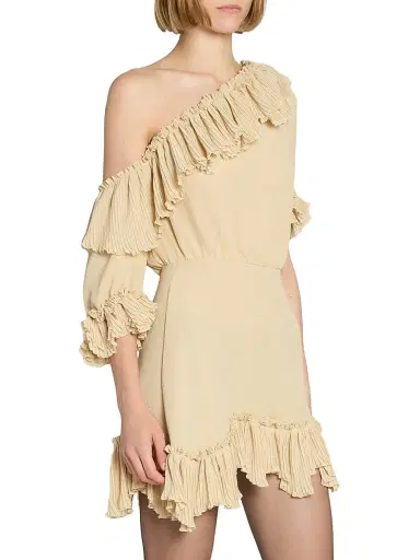 Saint Laurent Women's Ruffled Dress in Silk Crepon Muslin - Beige | Thumbnail 5 Saint Laurent Women's Ruffled Dress in Silk Crepon Muslin - Beige | Thumbnail 5
