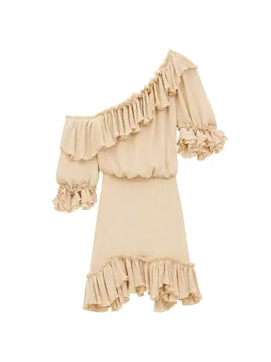 Saint Laurent Women's Ruffled Dress in Silk Crepon Muslin - Beige | Thumbnail 1 Saint Laurent Women's Ruffled Dress in Silk Crepon Muslin - Beige | Thumbnail 1
