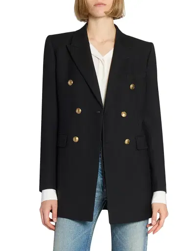 Saint Laurent Women's Jacket in Wool Gabardine - Noir - Size 2 | Thumbnail 4 Saint Laurent Women's Jacket in Wool Gabardine - Noir - Size 2 | Thumbnail 4