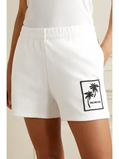 Moncler Embellished Appliquéd Cotton-jersey Shorts | Thumbnail 3 Moncler Embellished Appliquéd Cotton-jersey Shorts | Thumbnail 3