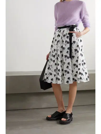 Moncler Belted Pleated Printed Shell Skirt | Thumbnail 2