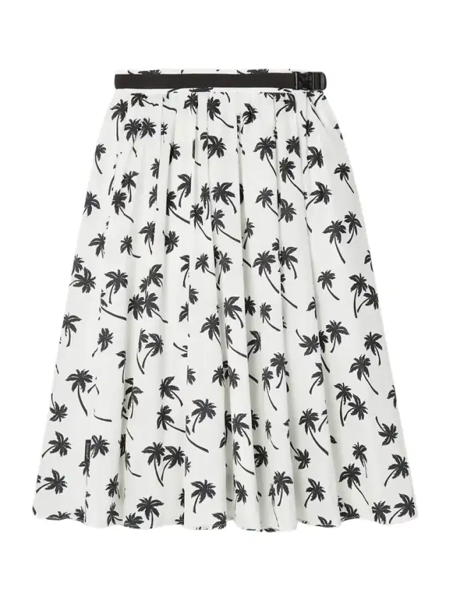 Belted Pleated Printed Shell Skirt