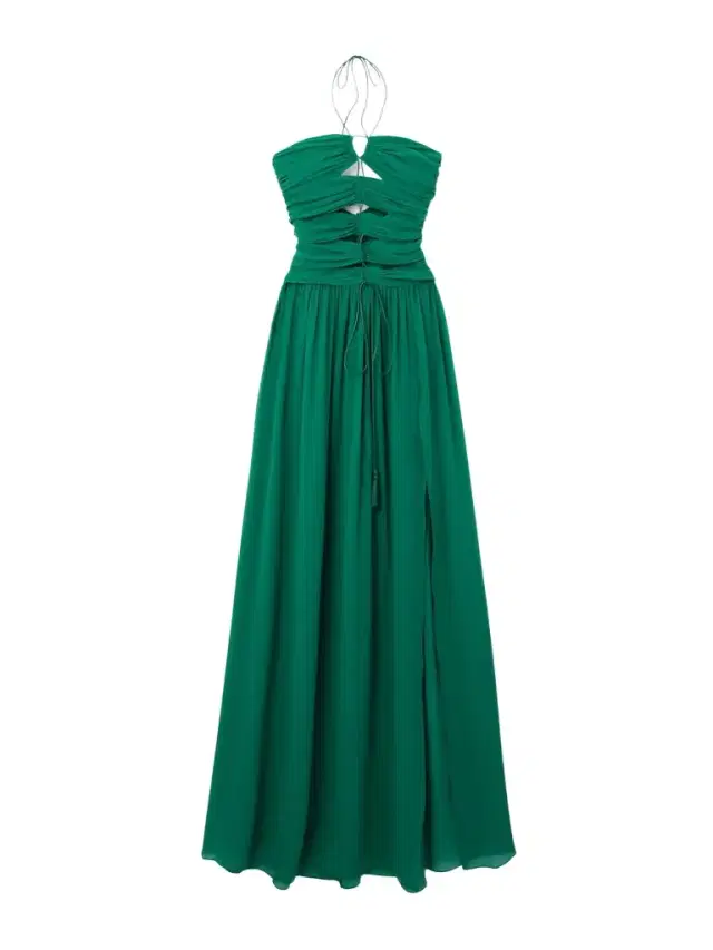 Tasseled Cutout Silk-georgette Halterneck Gown