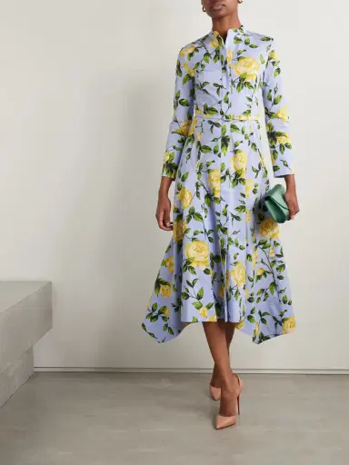 Oscar de la Renta Belted Floral-print Cotton-blend Poplin Midi Shirt Dress | Thumbnail 2 Oscar de la Renta Belted Floral-print Cotton-blend Poplin Midi Shirt Dress | Thumbnail 2