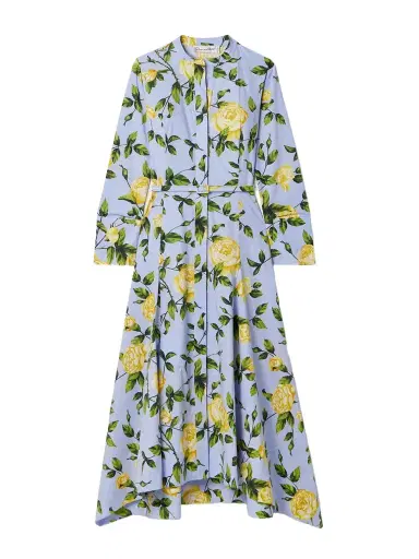 Oscar de la Renta Belted Floral-print Cotton-blend Poplin Midi Shirt Dress | Thumbnail 1 Oscar de la Renta Belted Floral-print Cotton-blend Poplin Midi Shirt Dress | Thumbnail 1