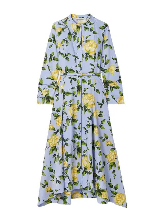 Belted Floral-print Cotton-blend Poplin Midi Shirt Dress