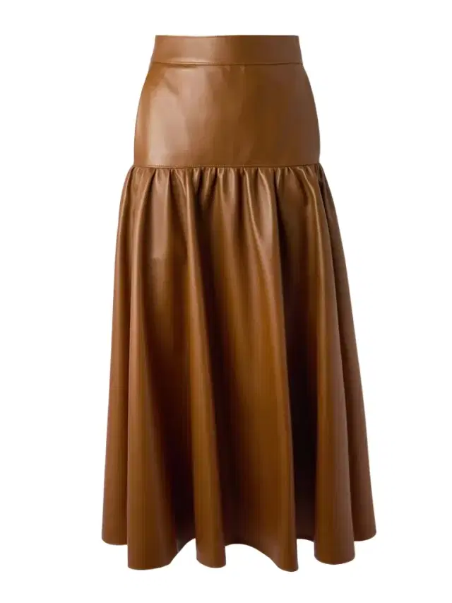 Tiered Leather Midi Skirt