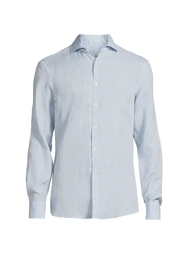 Canali Men's Linen Sport Shirt - Light Blue