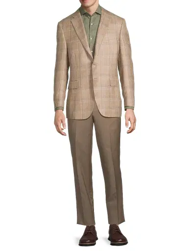 Canali Men's Plaid Wool-Silk-Linen Classic-Fit Sportcoat - Tan | Thumbnail 2