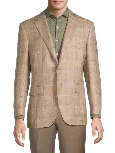 Canali Men's Plaid Wool-Silk-Linen Classic-Fit Sportcoat - Tan | Thumbnail 3