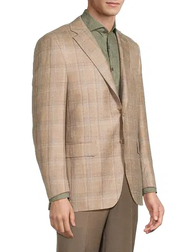 Canali Men's Plaid Wool-Silk-Linen Classic-Fit Sportcoat - Tan | Thumbnail 4
