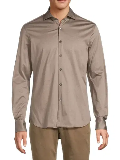 Canali Men's Jersey Sport Shirt - Light Brown | Thumbnail 3