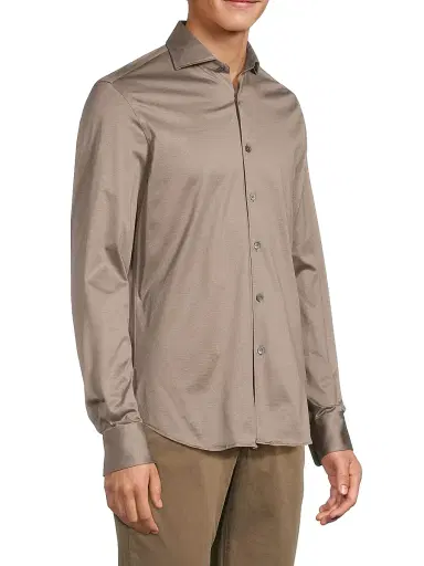 Canali Men's Jersey Sport Shirt - Light Brown | Thumbnail 4
